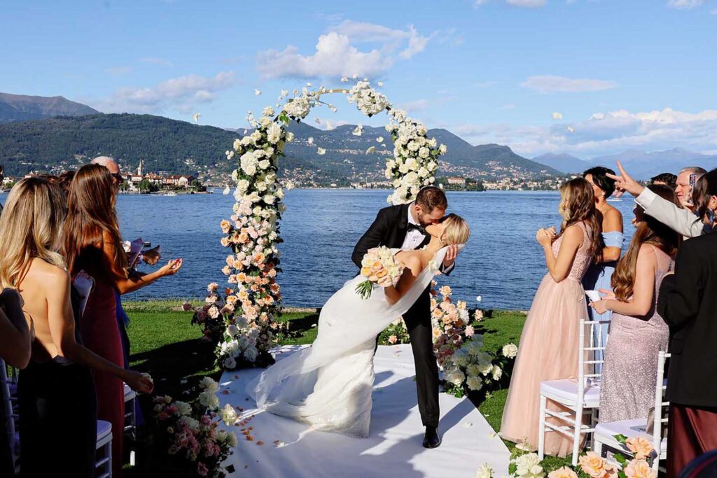 Groom reading vows during Lake Maggiore wedding ceremony