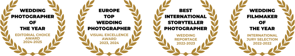 Luxury awards including Editorial Choice Award, Visual Excellence Award and Wedding Reportage recognition received by Image Studio for cinematic photography and visual storytelling