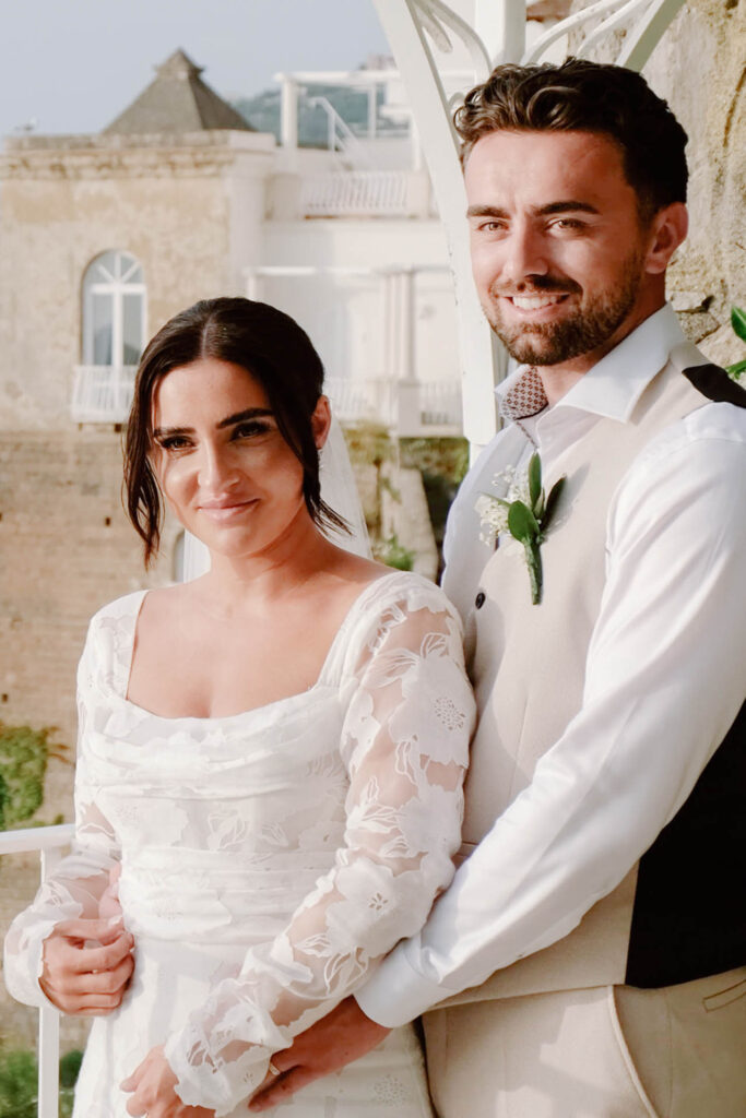Bride and groom portrait at Villa Antiche Mura in Sorrento overlooking the Amalfi Coast