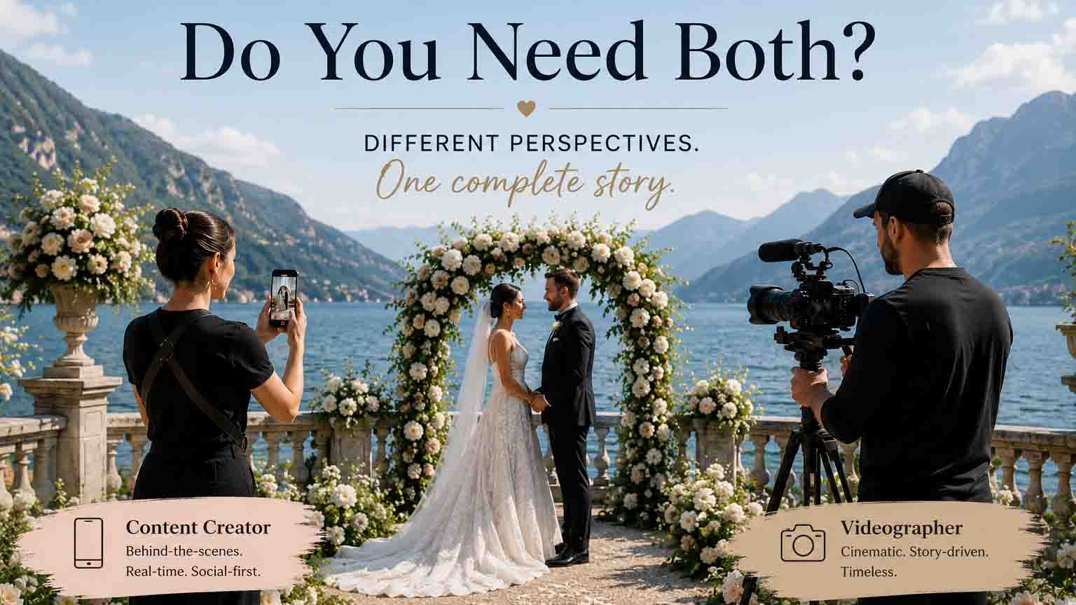Wedding content creator and videographer capturing a luxury Lake Como destination wedding ceremony in Italy