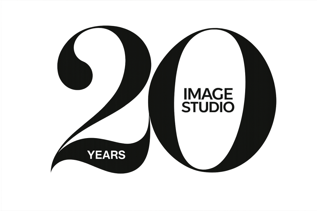 Image Studio 20 Years anniversary logo with a stylized black number 20