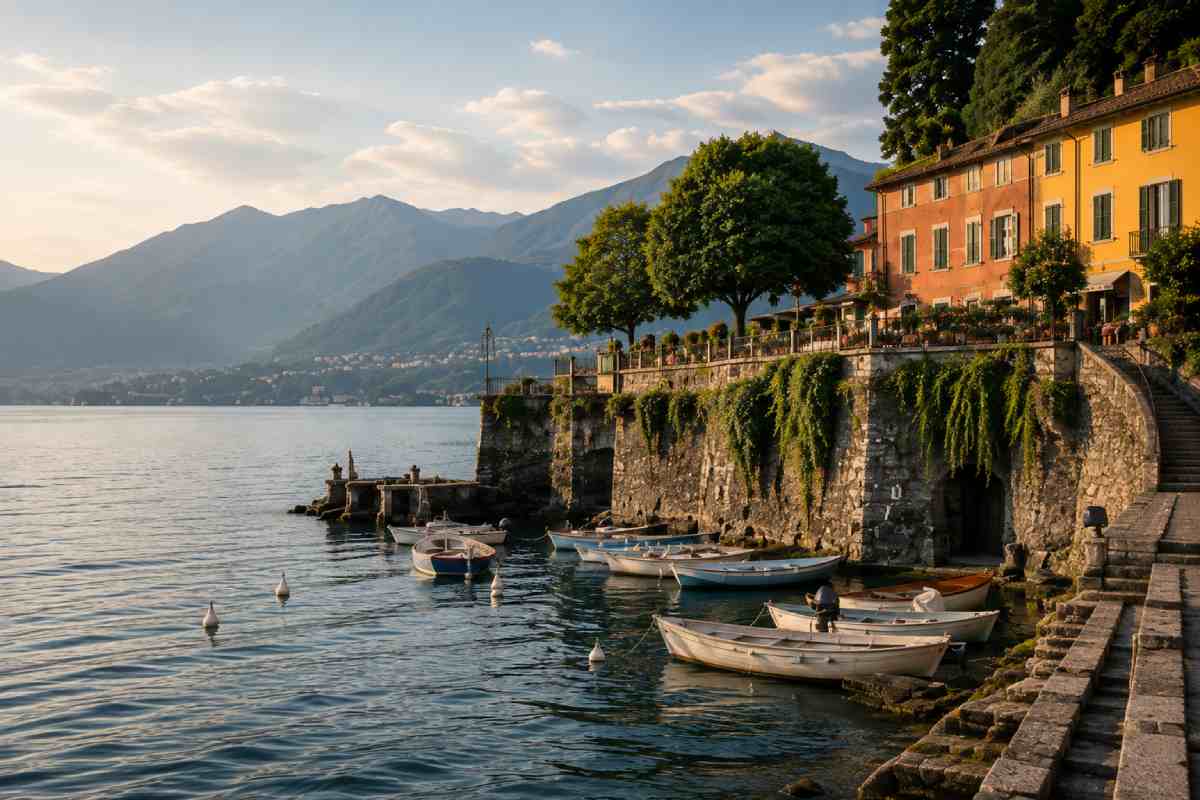 Pescallo harbour in Bellagio with traditional boats on Lake Como